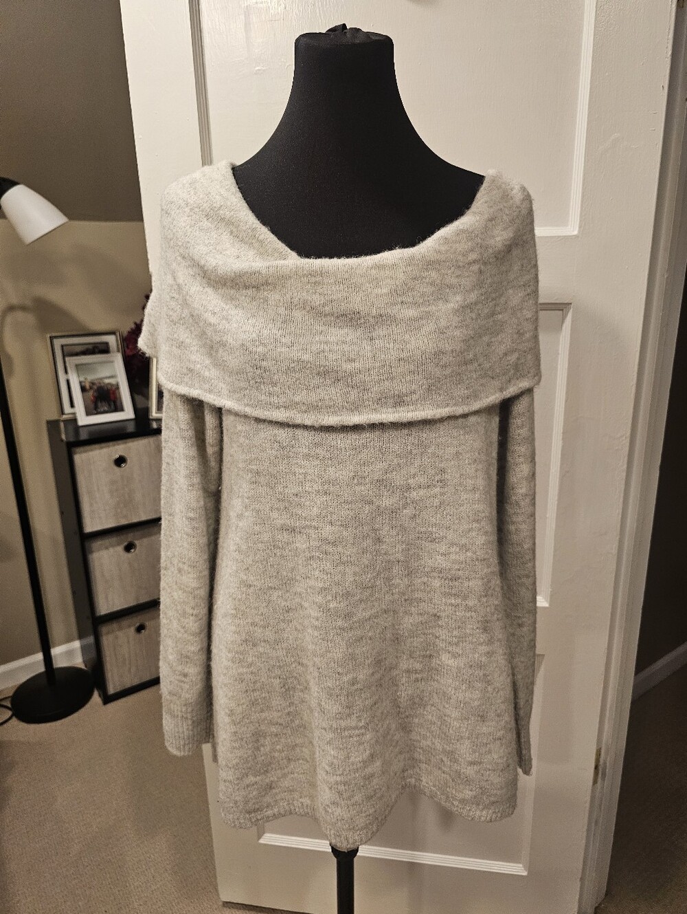 Mossimo Light Gray Off-Shoulder Foldover Sweater